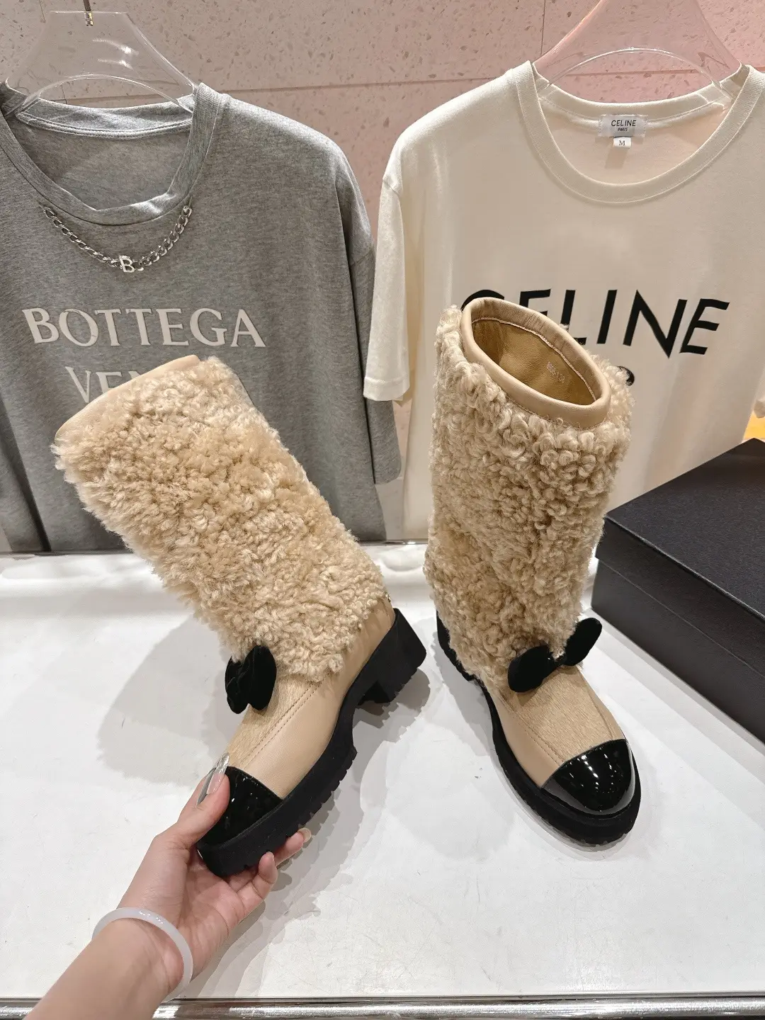 Chanel Wool Long Boots Beige