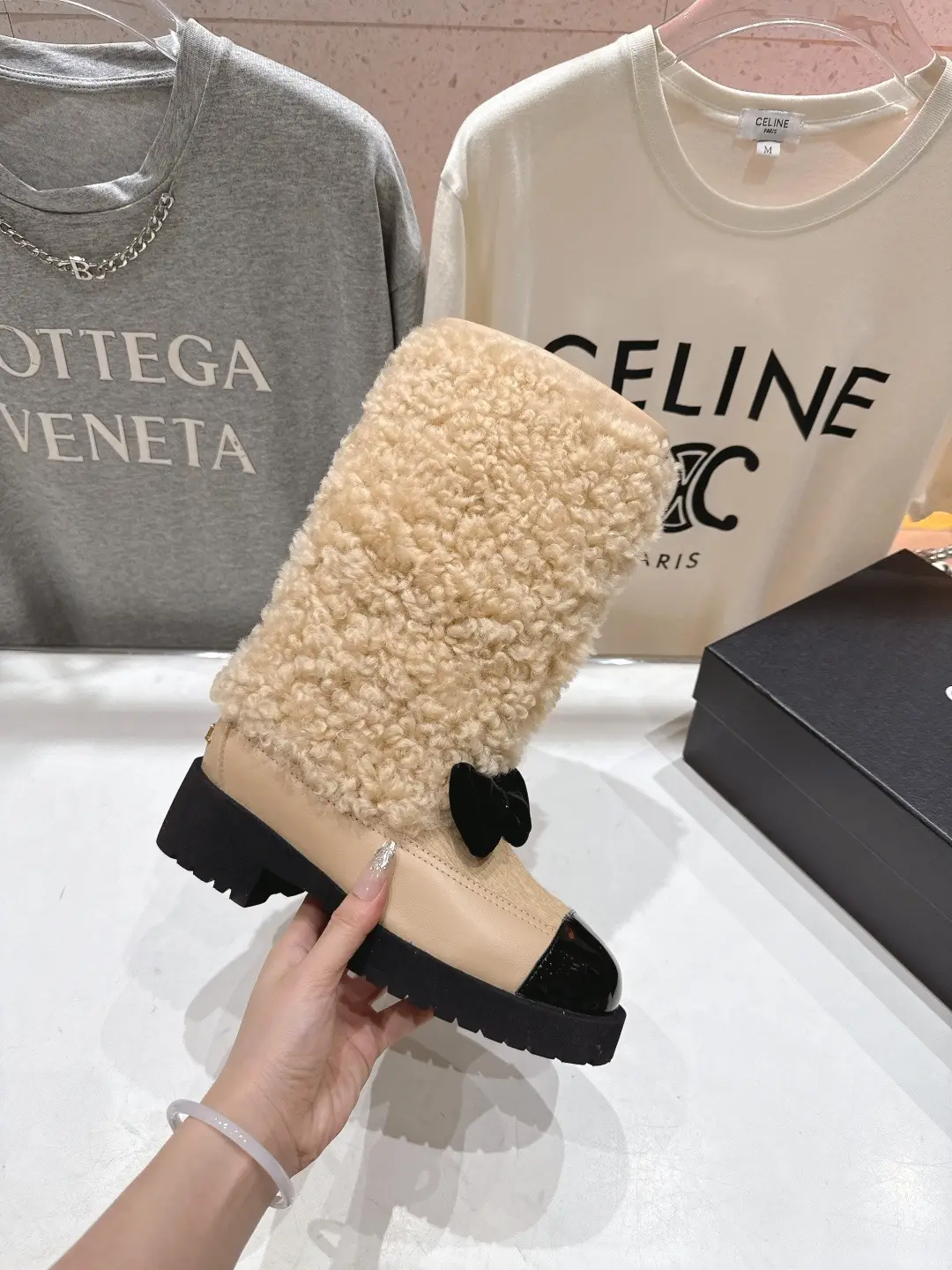 Chanel Wool Long Boots Beige