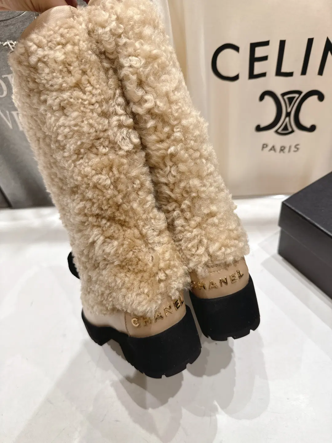 Chanel Wool Long Boots Beige