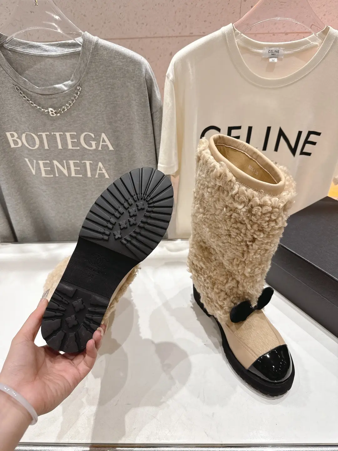 Chanel Wool Long Boots Beige