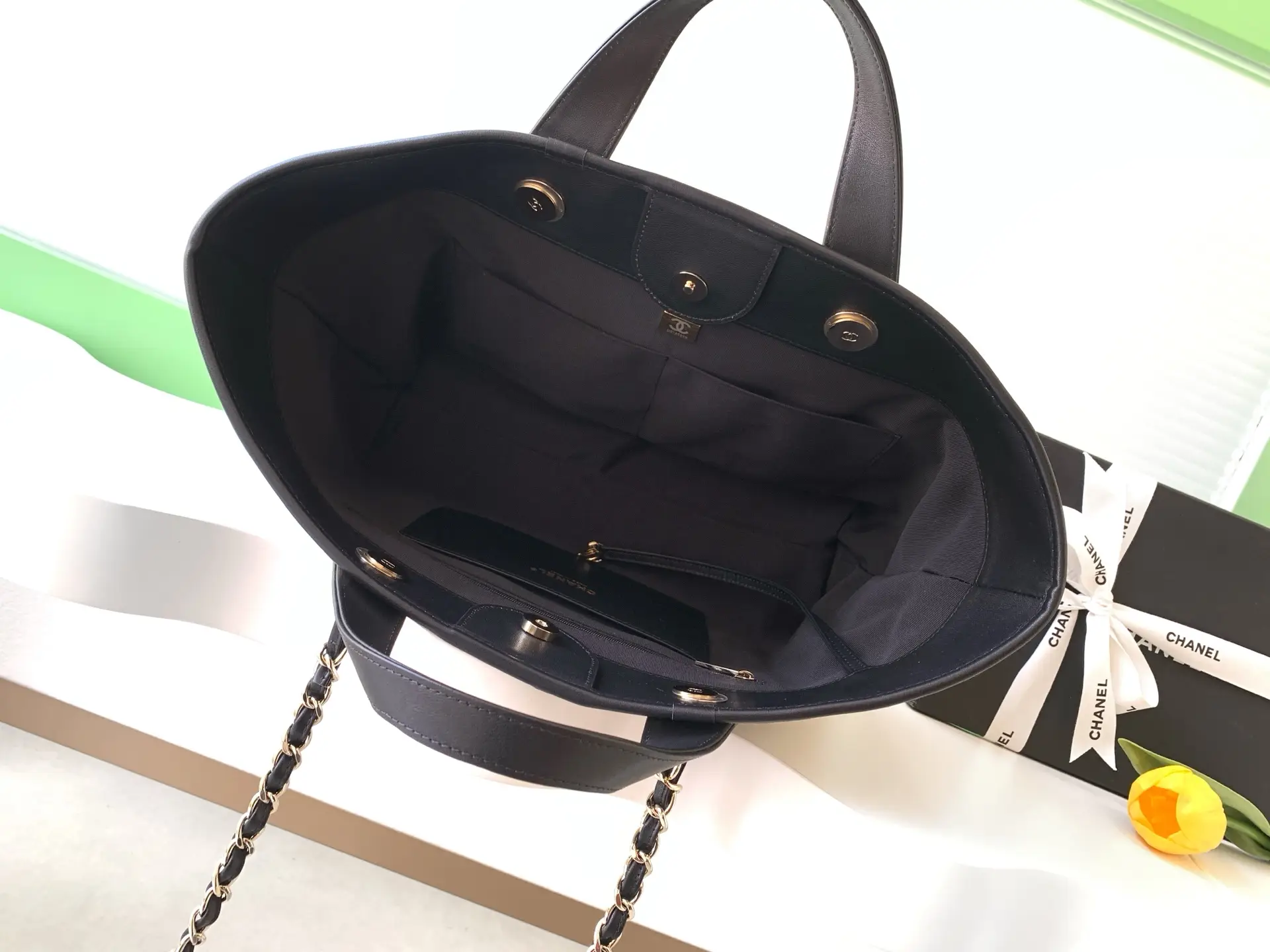 Chanel Woven Black and White Striped Tote Bag AS6007