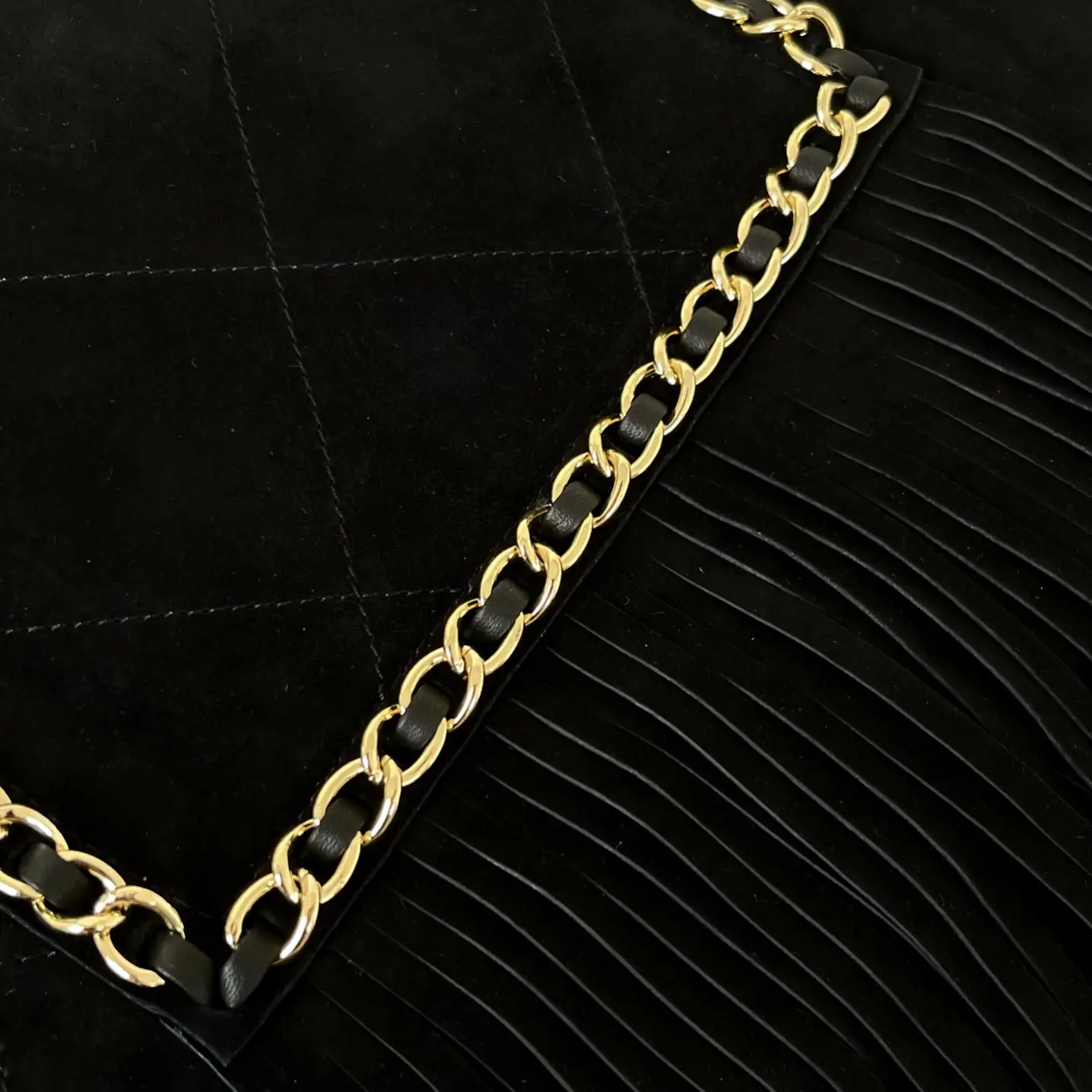 Calfskin Quilted Fringe Small Shopping Bag Black