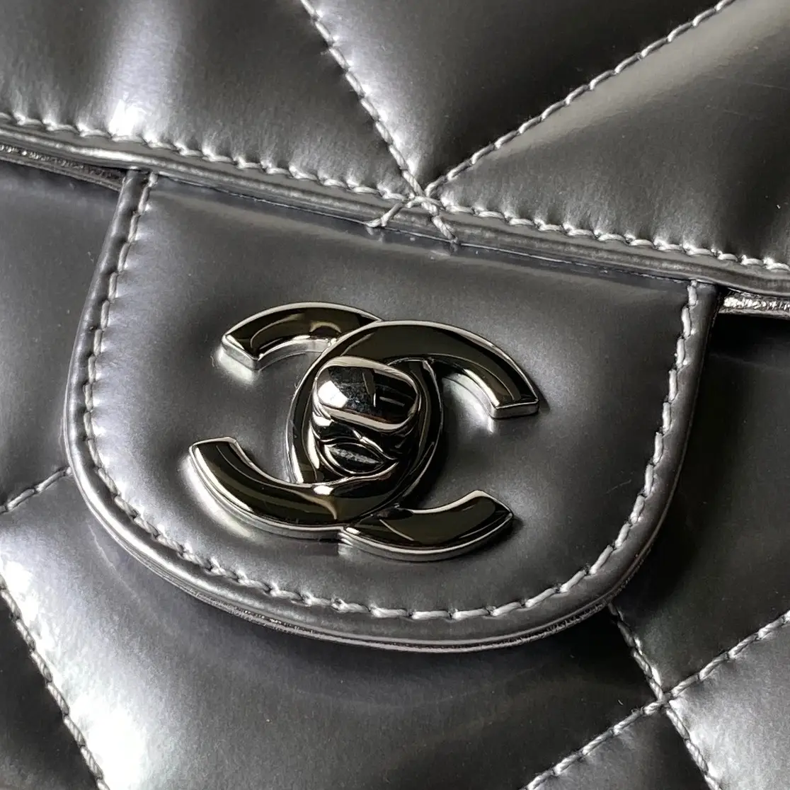 Chanel Large Flap Bag With Top Handle Metallic Mirror AS5807 Sliver