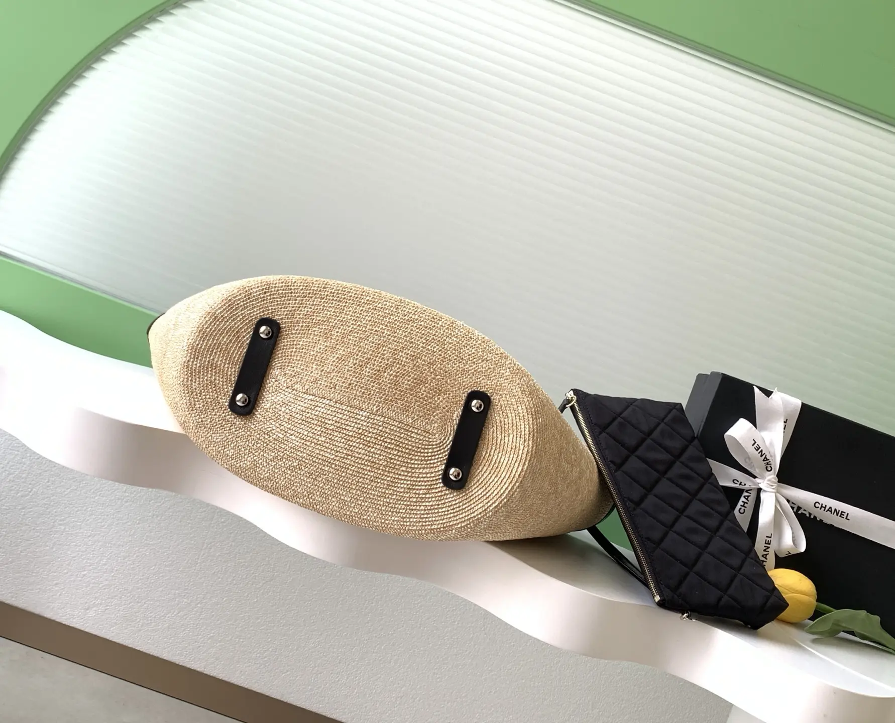 Chanel Large Tote Braided Straw AS5952 Black