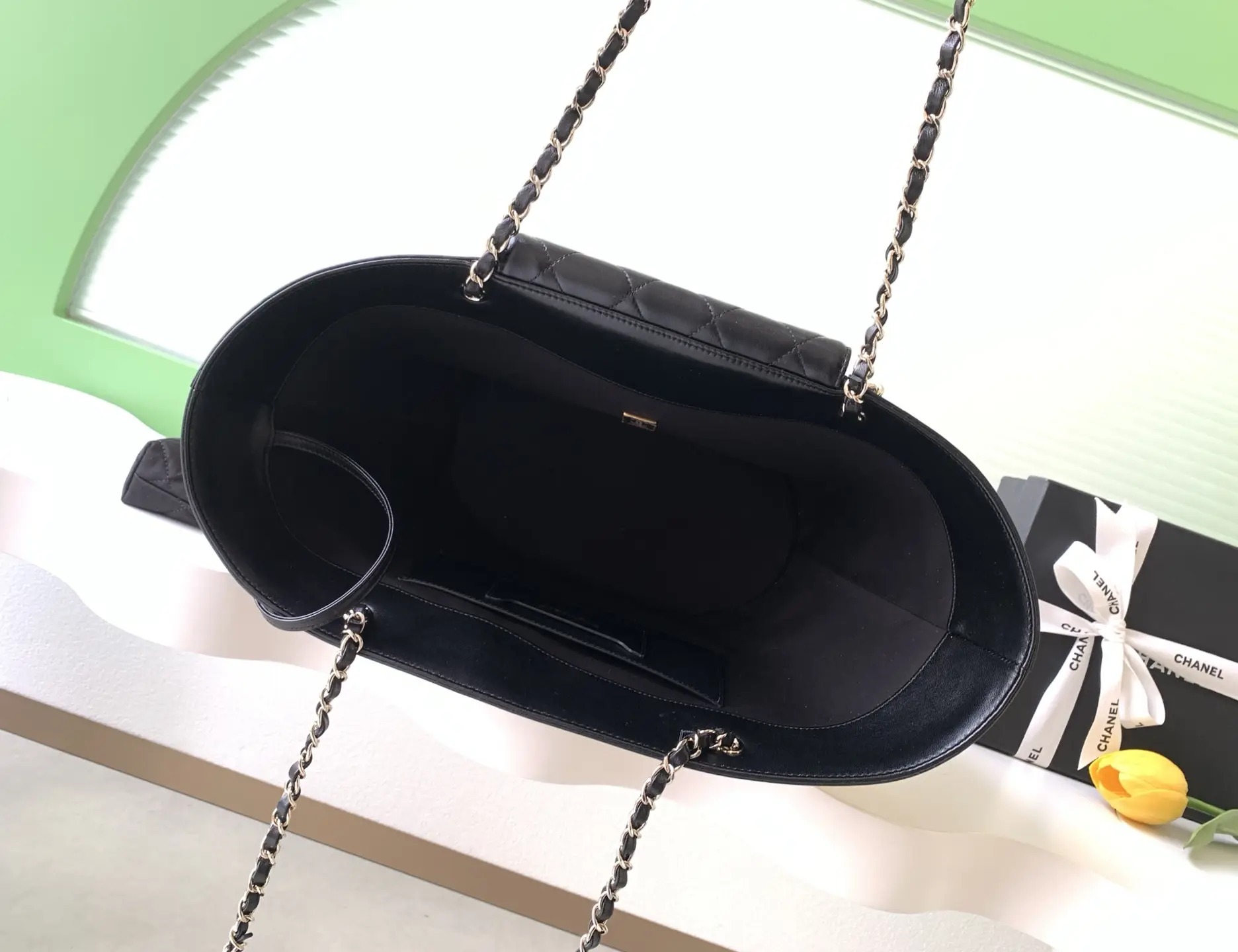 Chanel Large Tote Braided Straw AS5952 Black