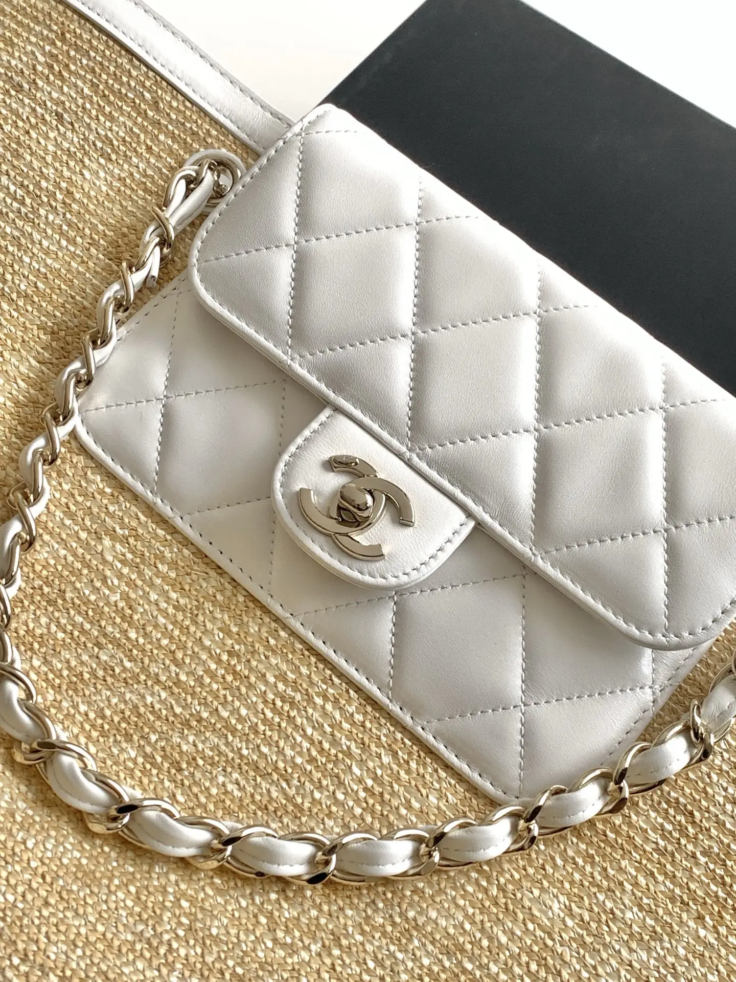 Chanel Large Tote Braided Straw AS5952 White