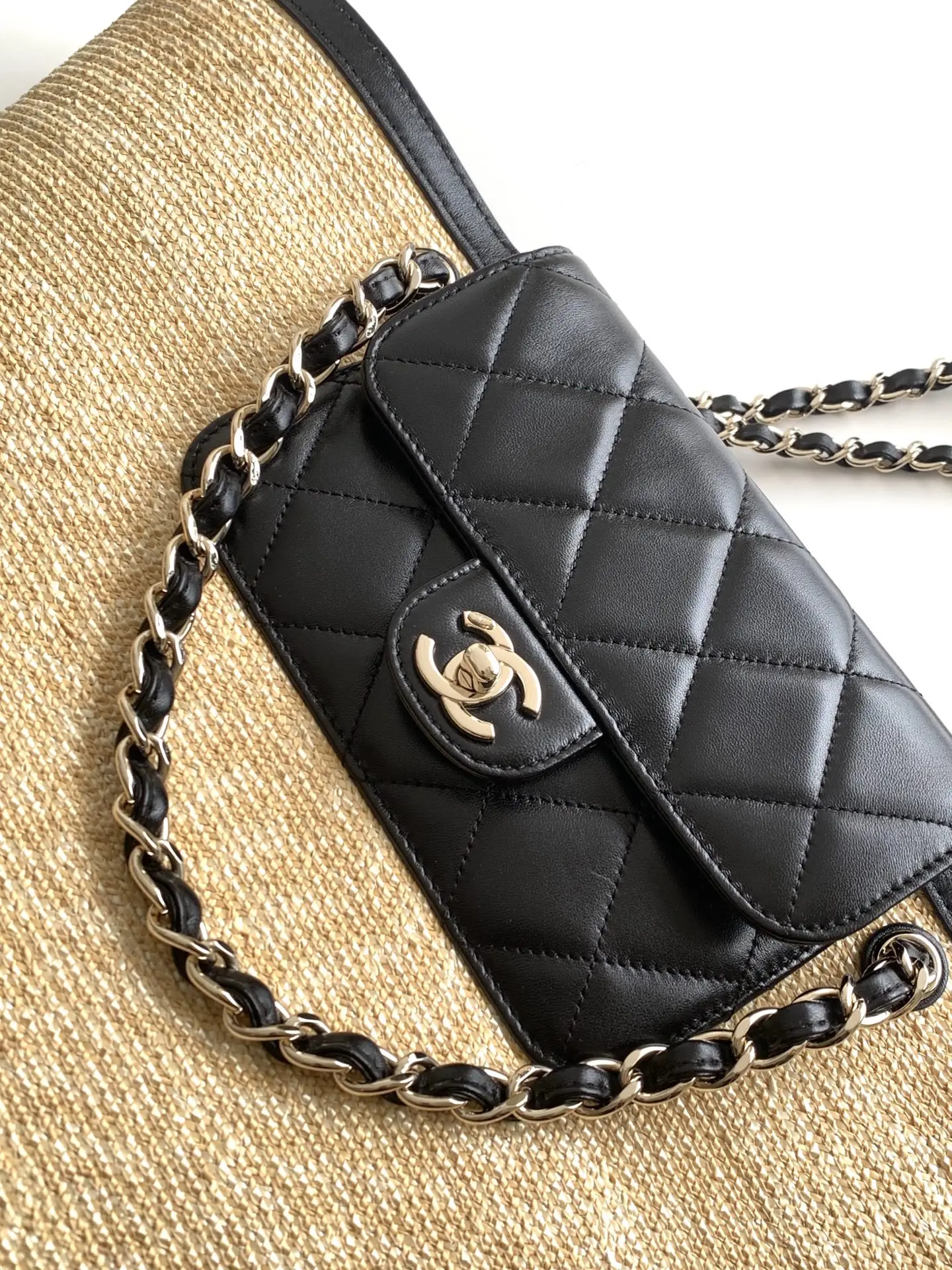 Chanel Small Tote Braided Straw AS5951 Black
