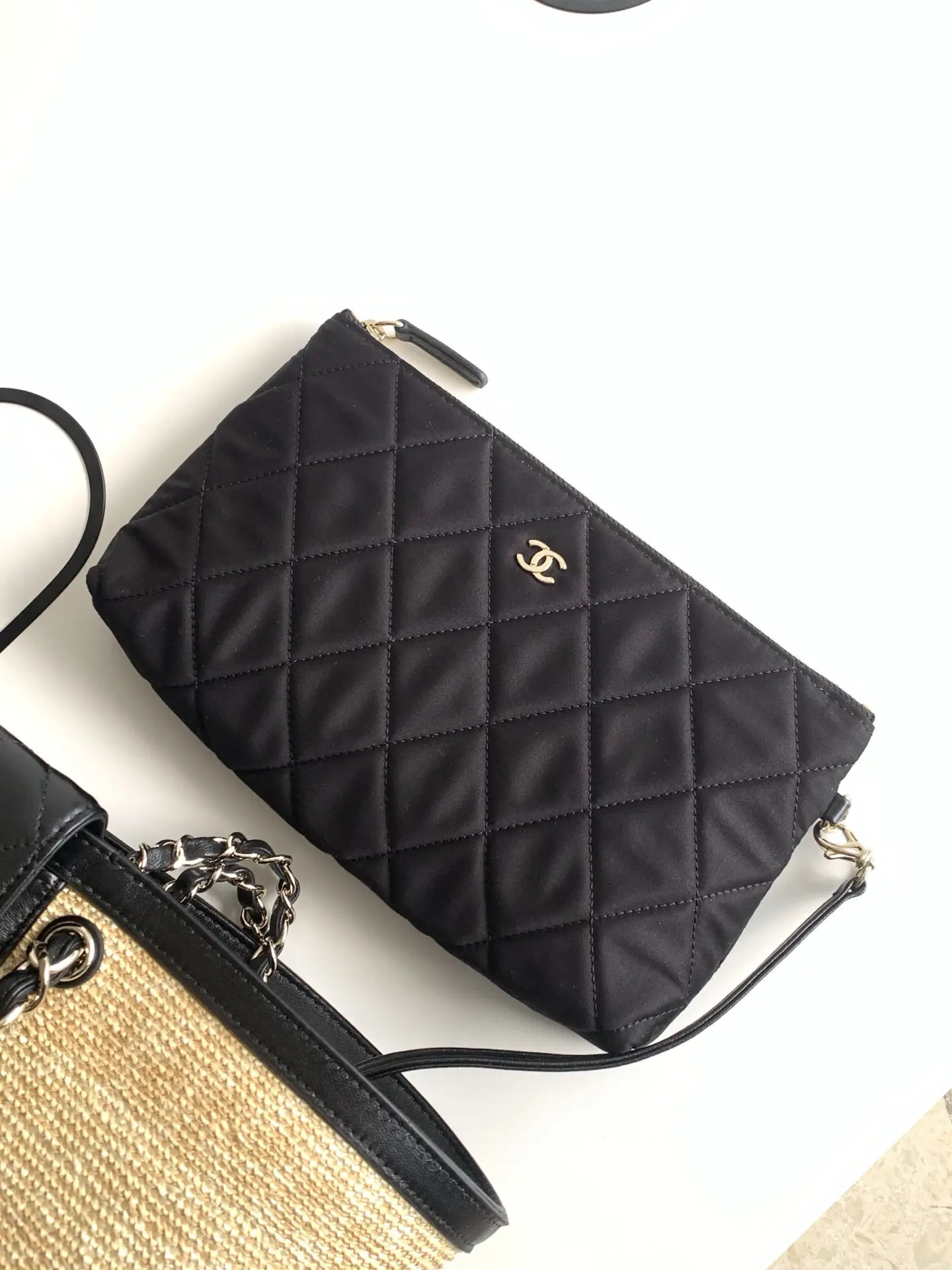 Chanel Small Tote Braided Straw AS5951 Black