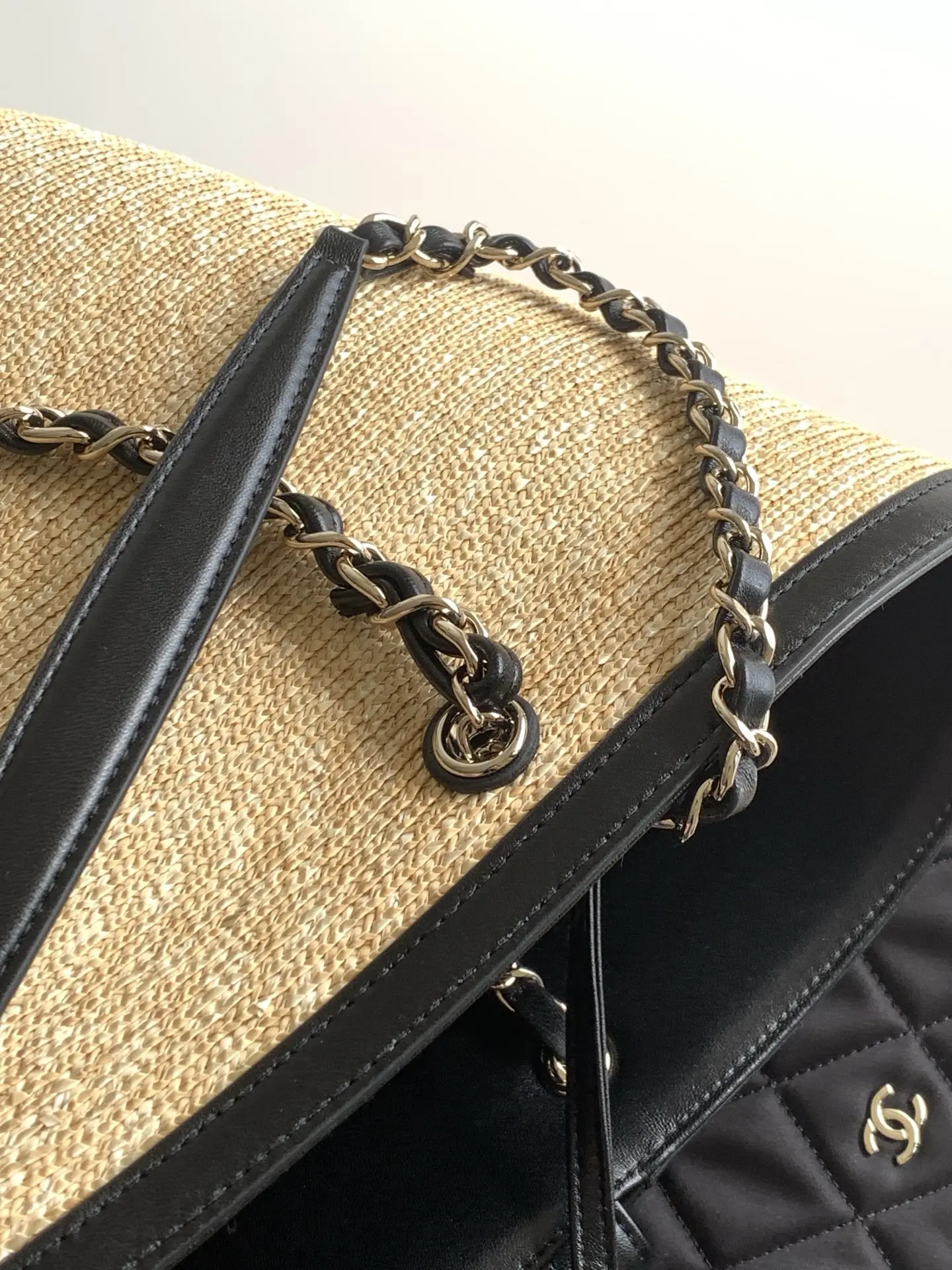 Chanel Small Tote Braided Straw AS5951 Black