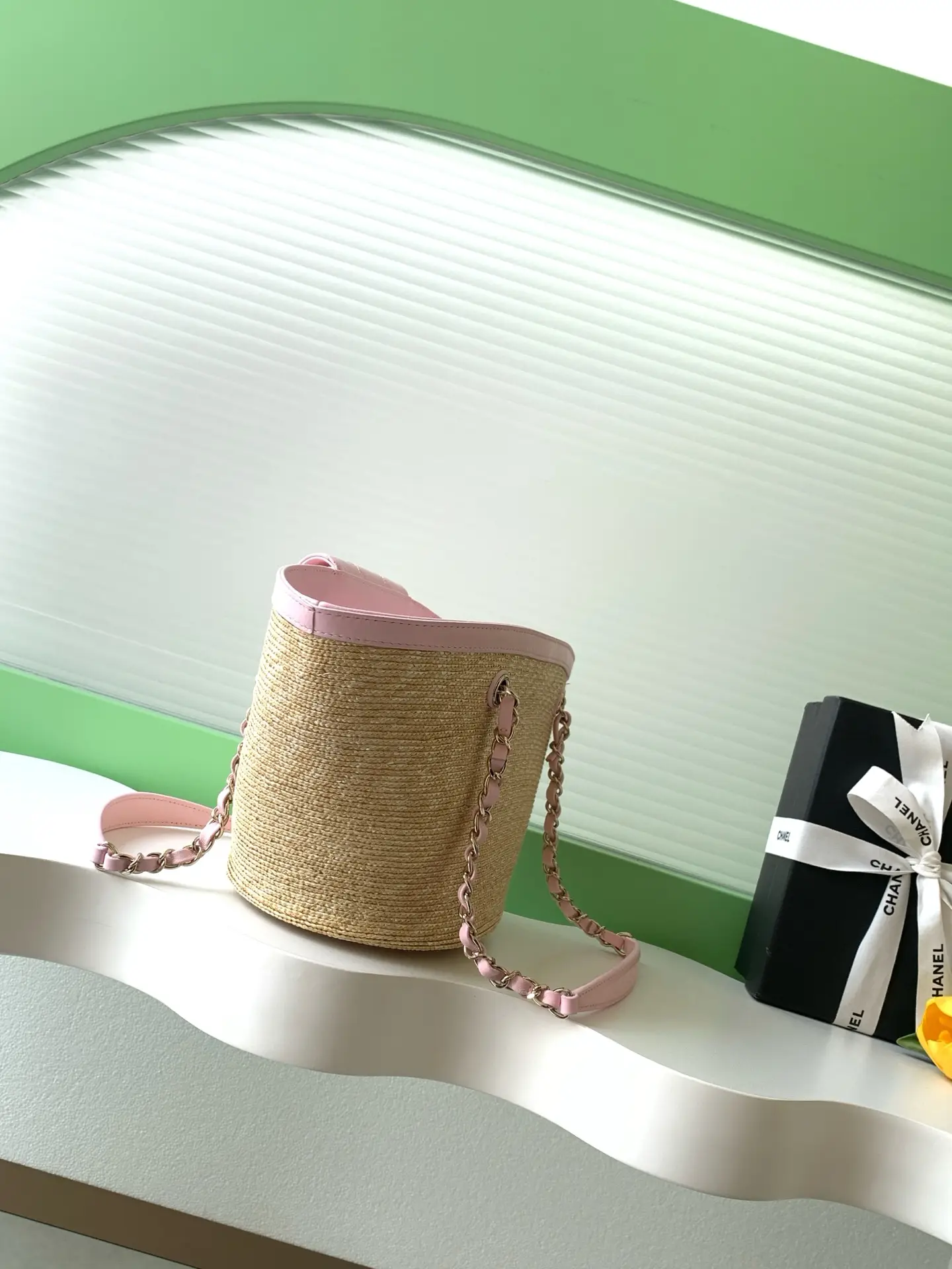 Chanel Small Tote Braided Straw AS5951 Pink