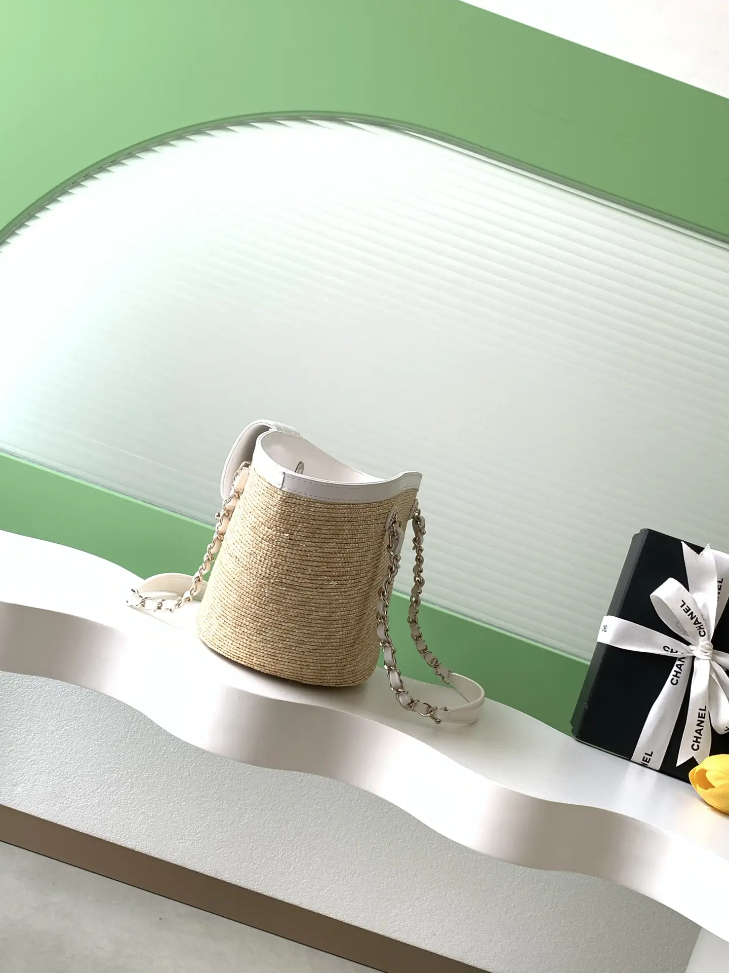 Chanel Small Tote Braided Straw AS5951 White