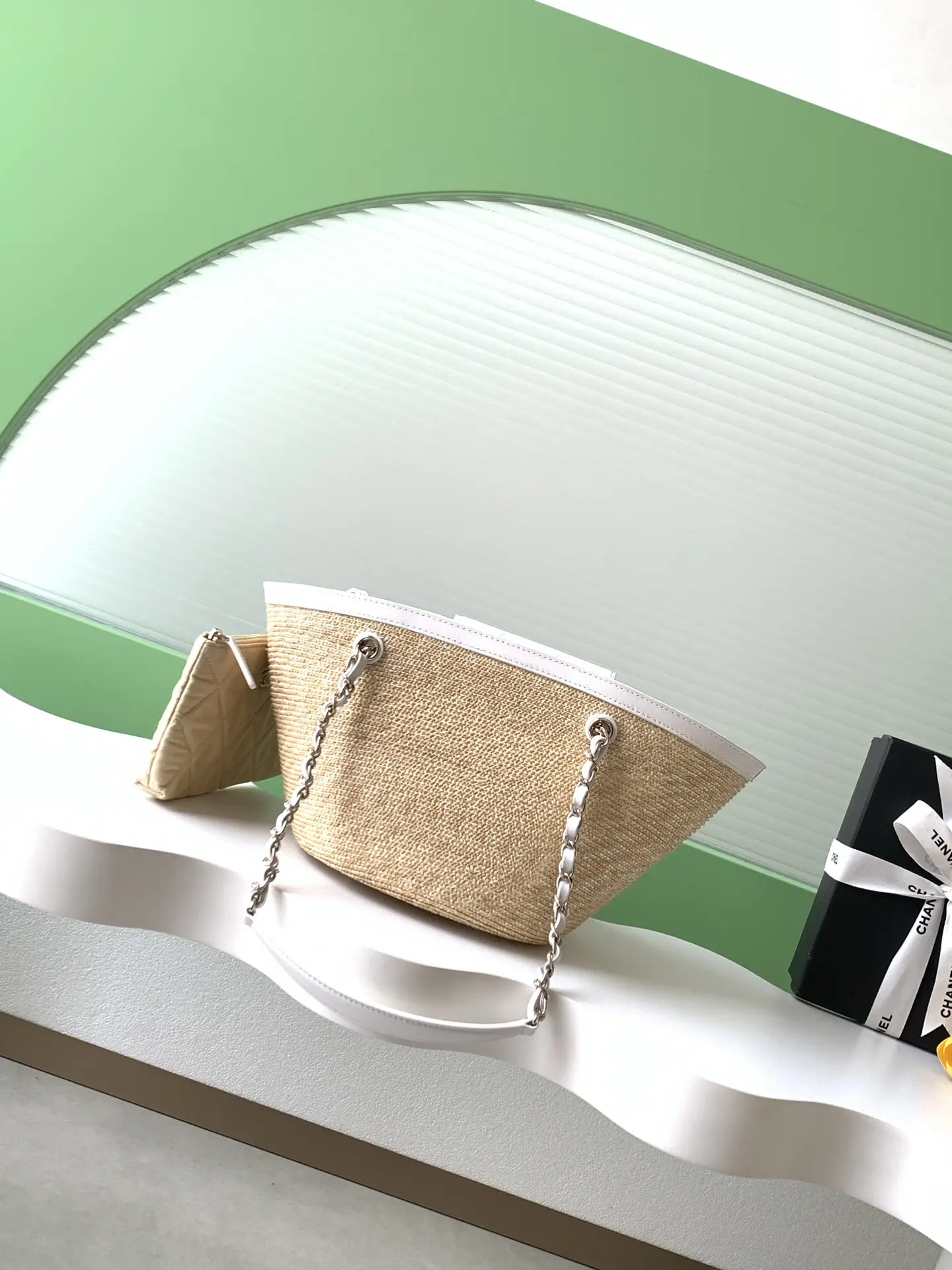 Chanel Small Tote Braided Straw AS5951 White