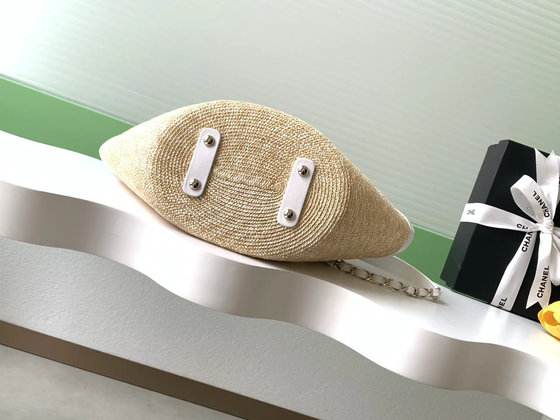 Chanel Small Tote Braided Straw AS5951 White