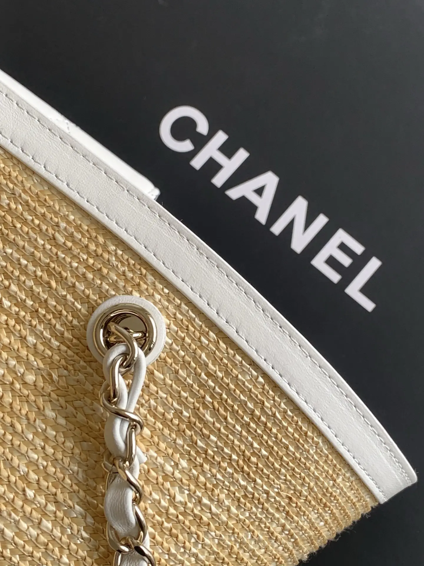 Chanel Small Tote Braided Straw AS5951 White