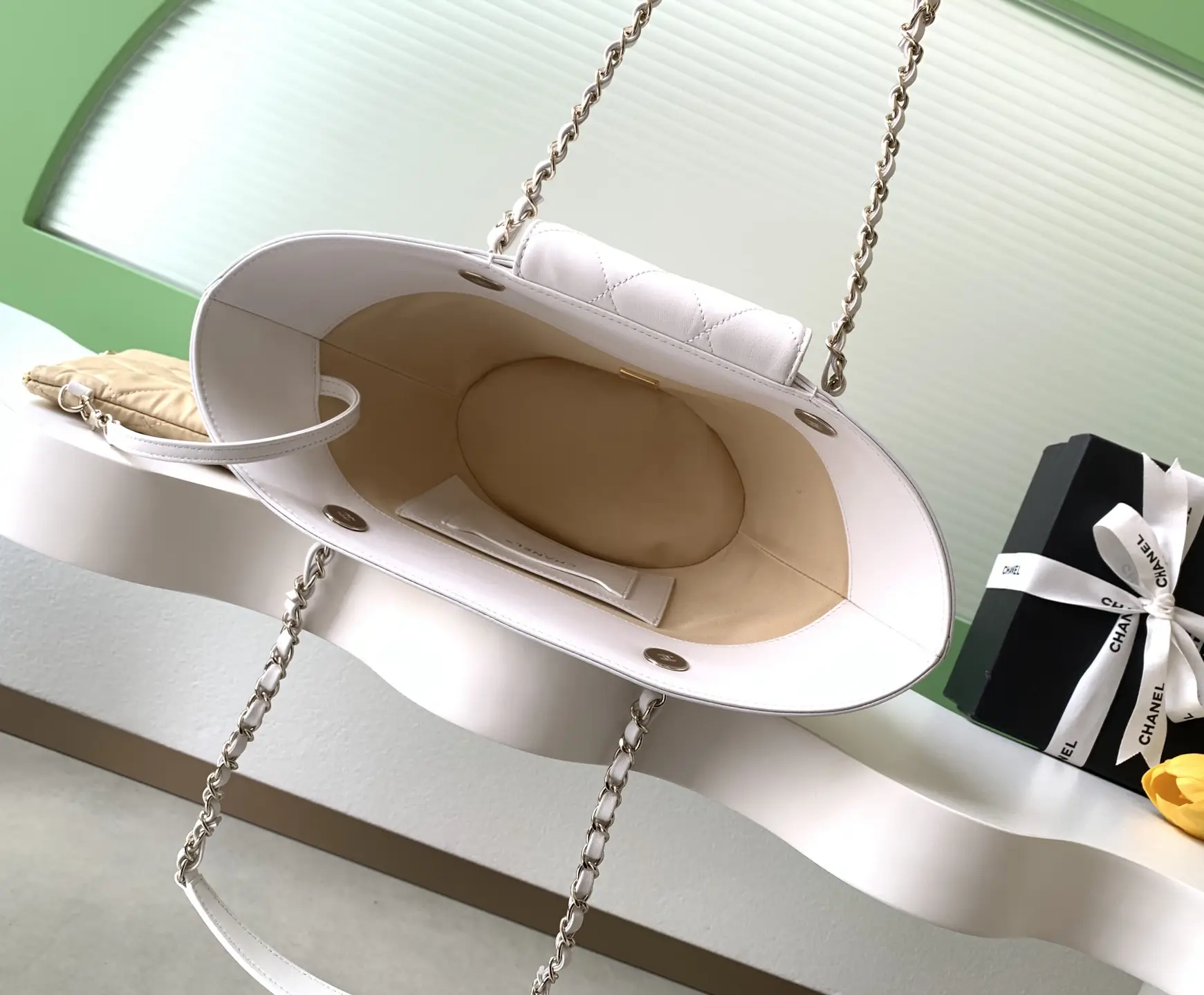 Chanel Small Tote Braided Straw AS5951 White