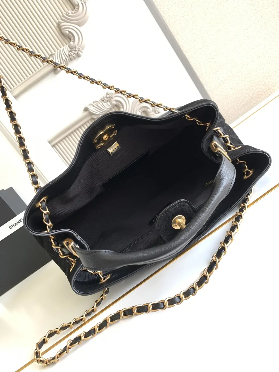 Chanel Small Shopping Bag Suede Calfskin AS5634 Black
