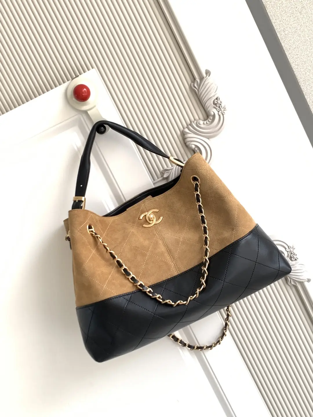 Chanel Small Shopping Bag Suede Calfskin AS5634 Brown