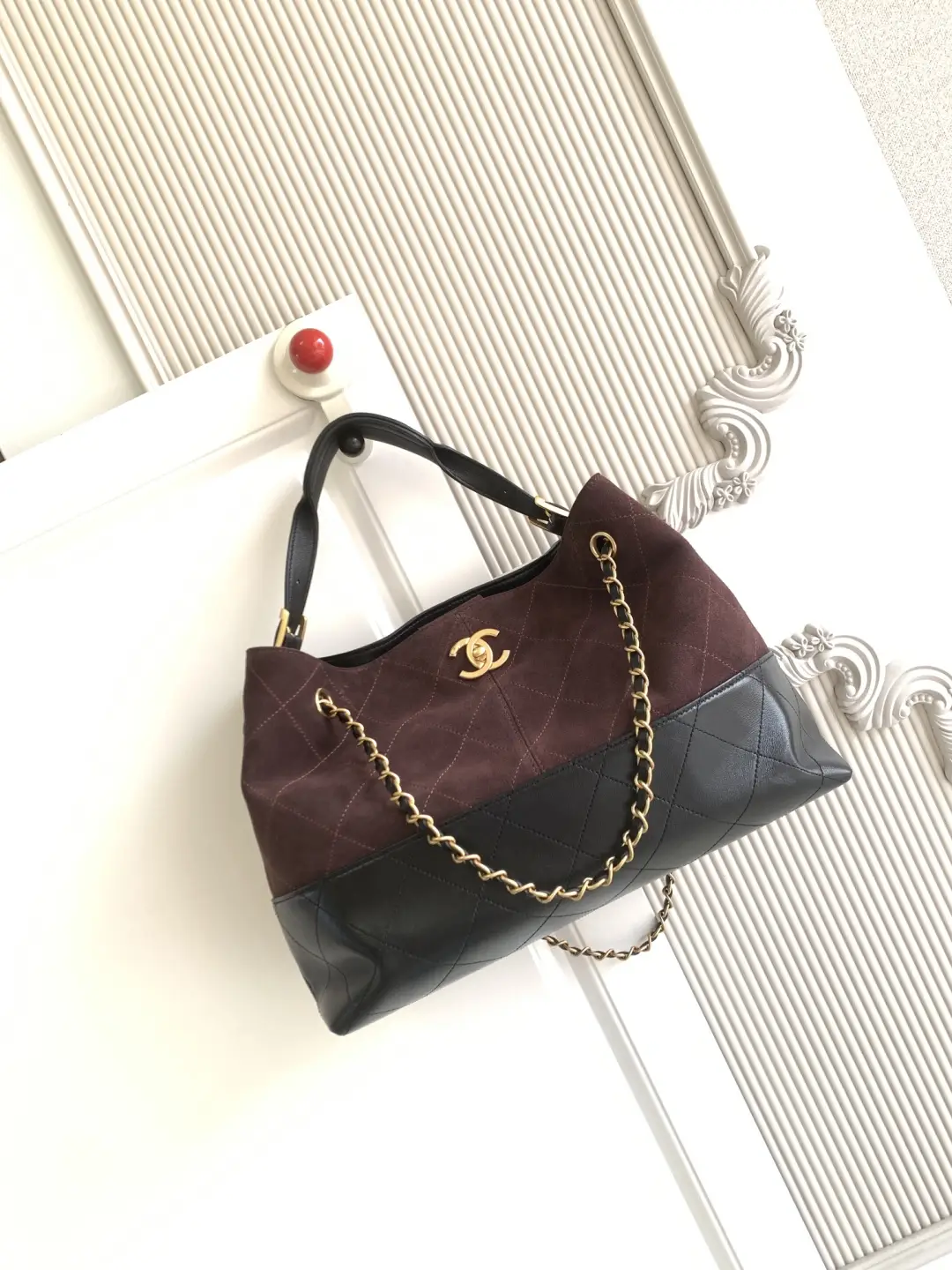 Chanel Small Shopping Bag Suede Calfskin AS5634 Burgundy