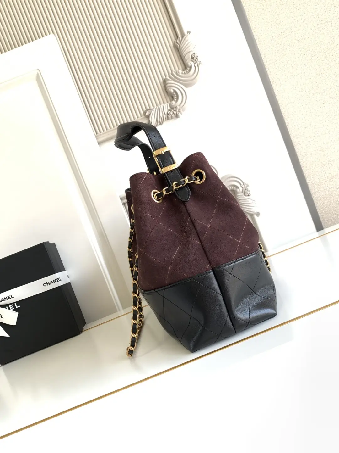 Chanel Small Shopping Bag Suede Calfskin AS5634 Burgundy