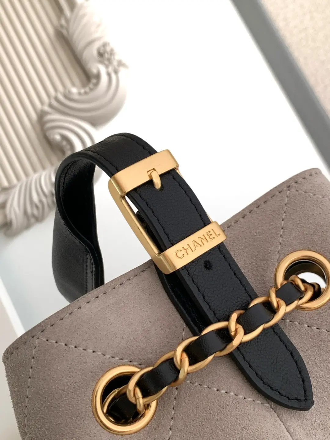 Chanel Small Shopping Bag Suede Calfskin AS5634 Grey