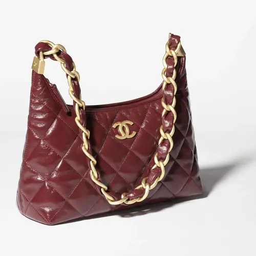 Chanel Hobo Handbag Burgundy 