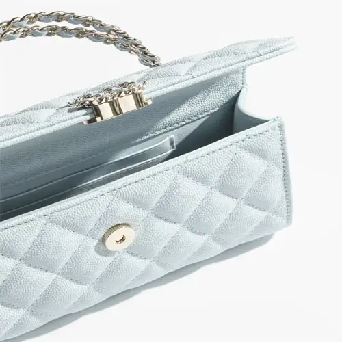 Chanel Phone Holder With Chain Light Blue