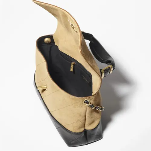 Large Flap Bag With Handle Beige and Black