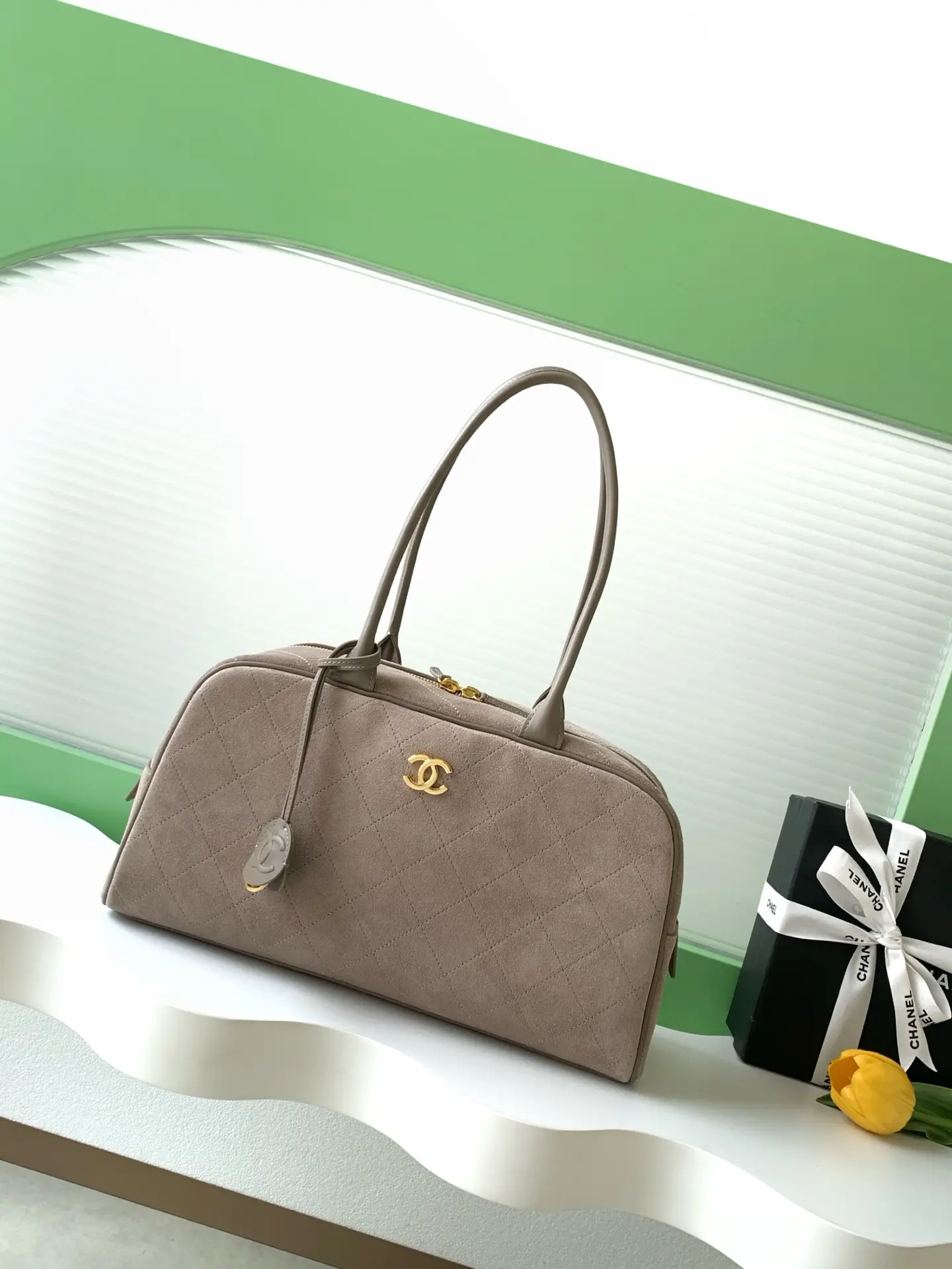 Chanel Bowling Bag AS6211 Dark Grey Suede
