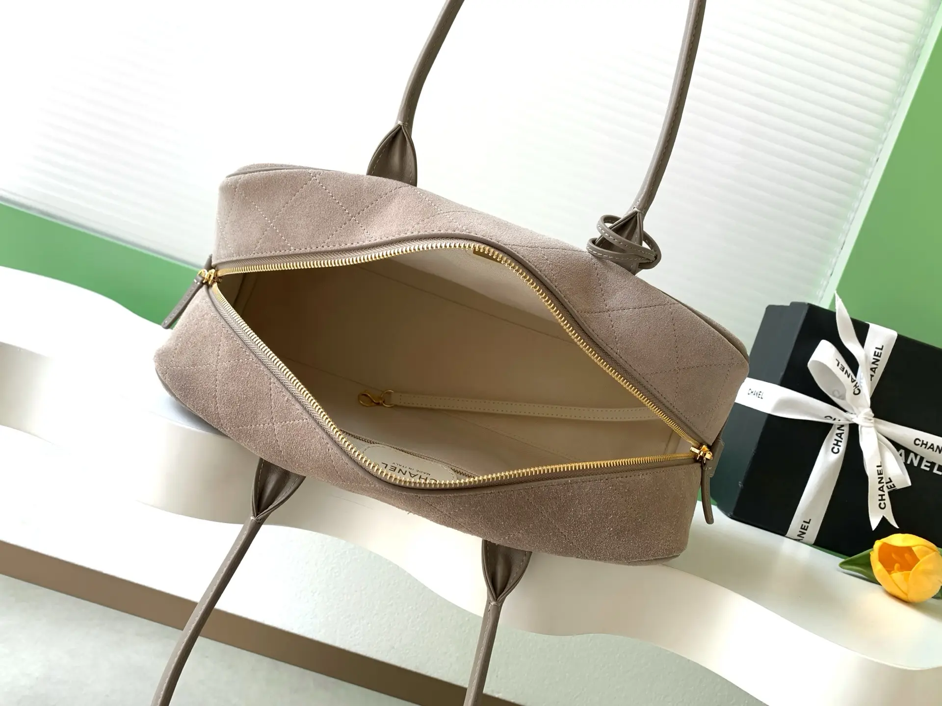 Chanel Bowling Bag AS6211 Dark Grey Suede