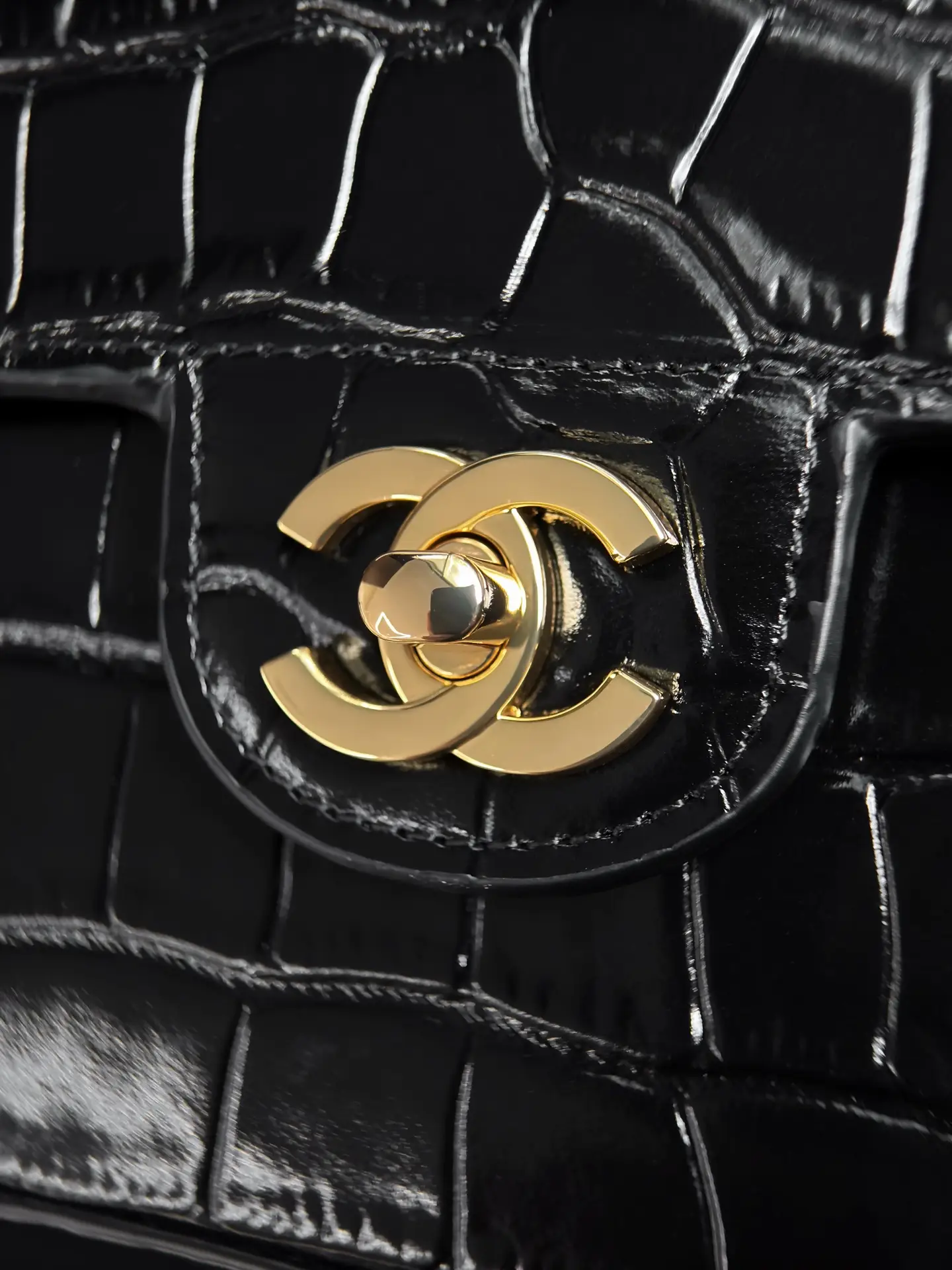 Mini Flap Bag With Top Handle AS6424 Black Crocodile Embossed