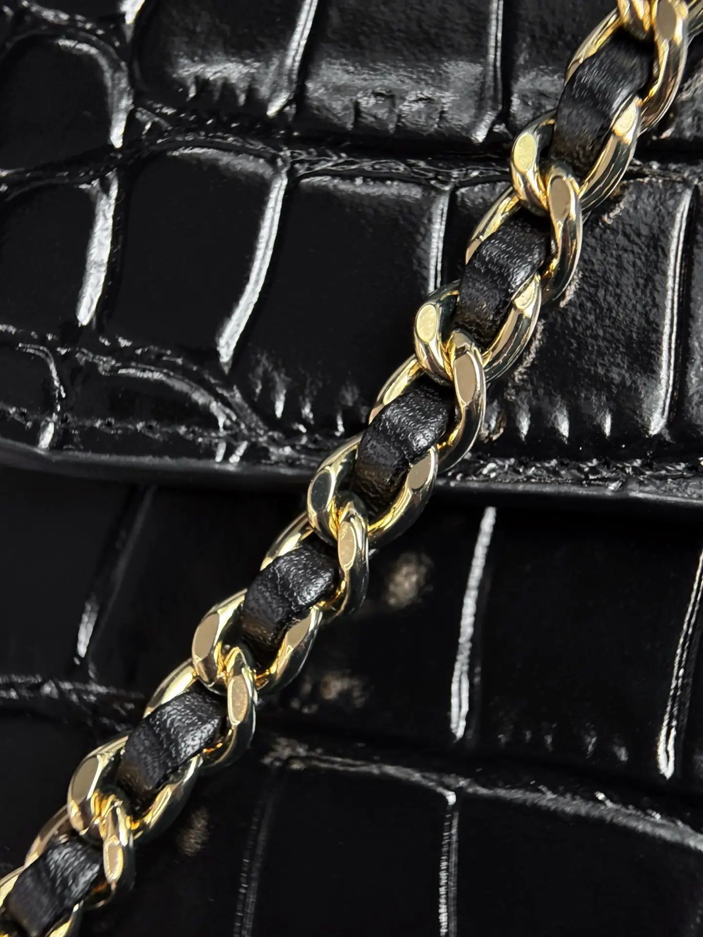 Mini Flap Bag With Top Handle AS6424 Black Crocodile Embossed