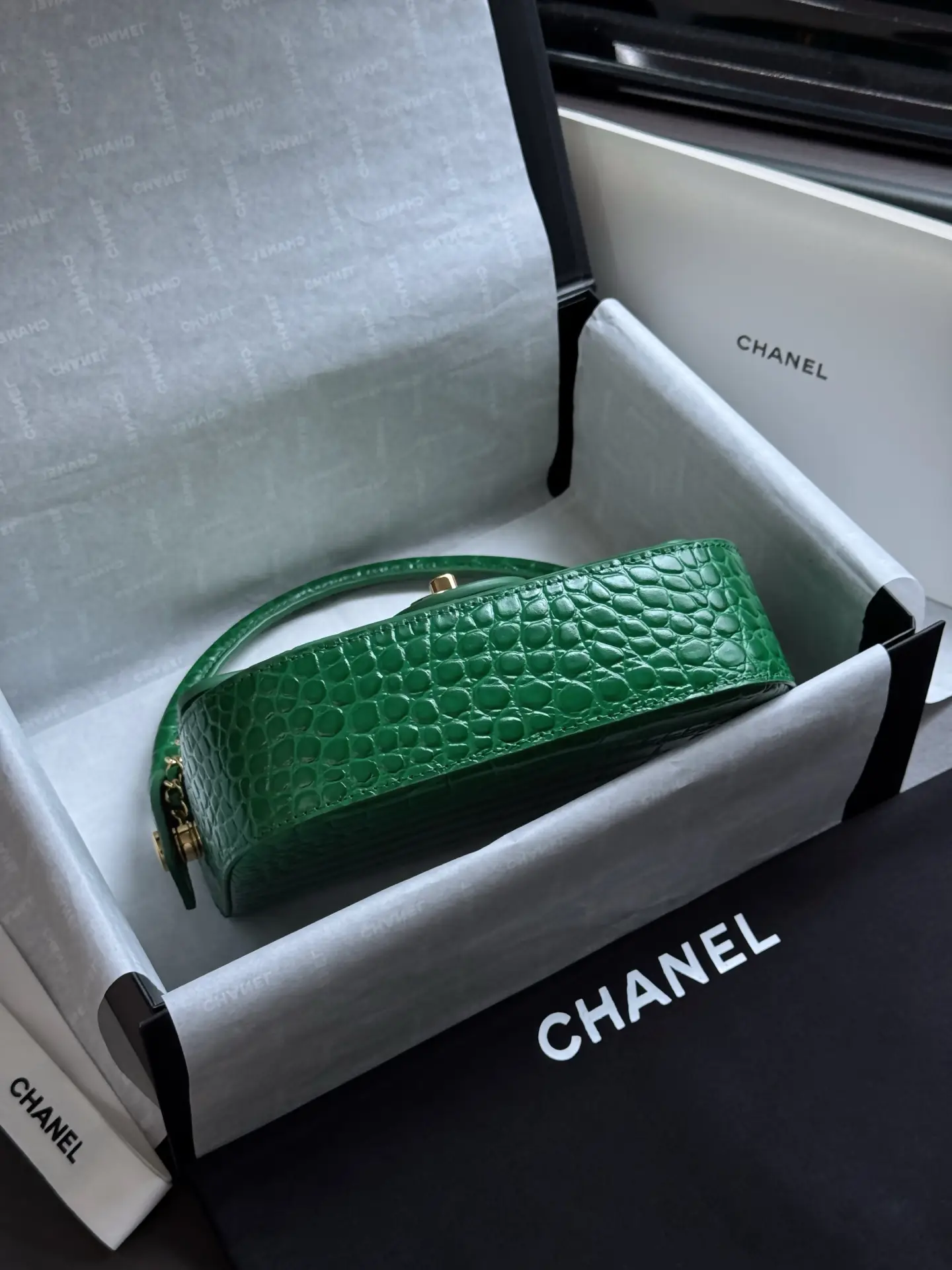 Mini Flap Bag With Top Handle AS6424 Green Crocodile Embossed
