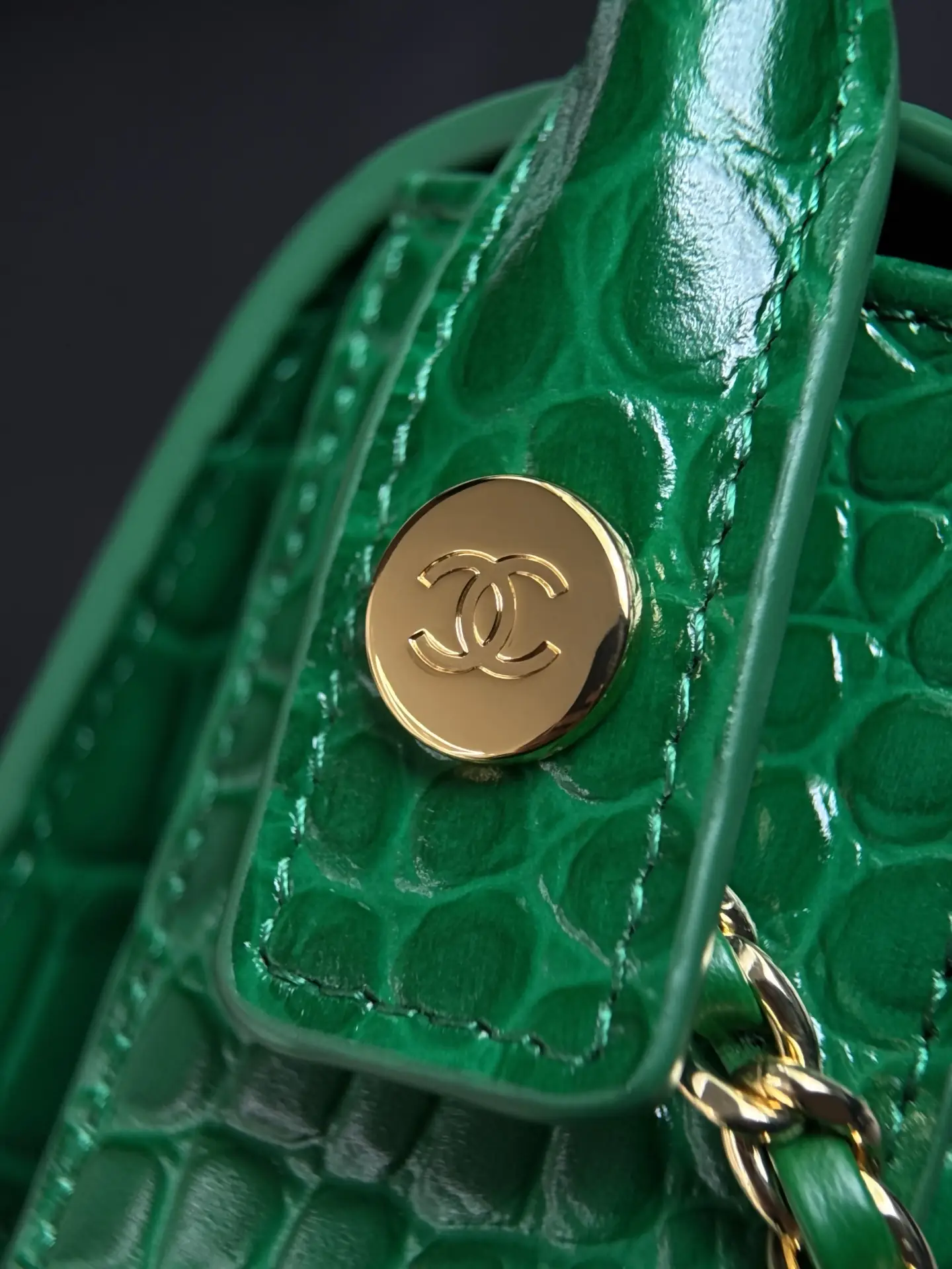 Mini Flap Bag With Top Handle AS6424 Green Crocodile Embossed