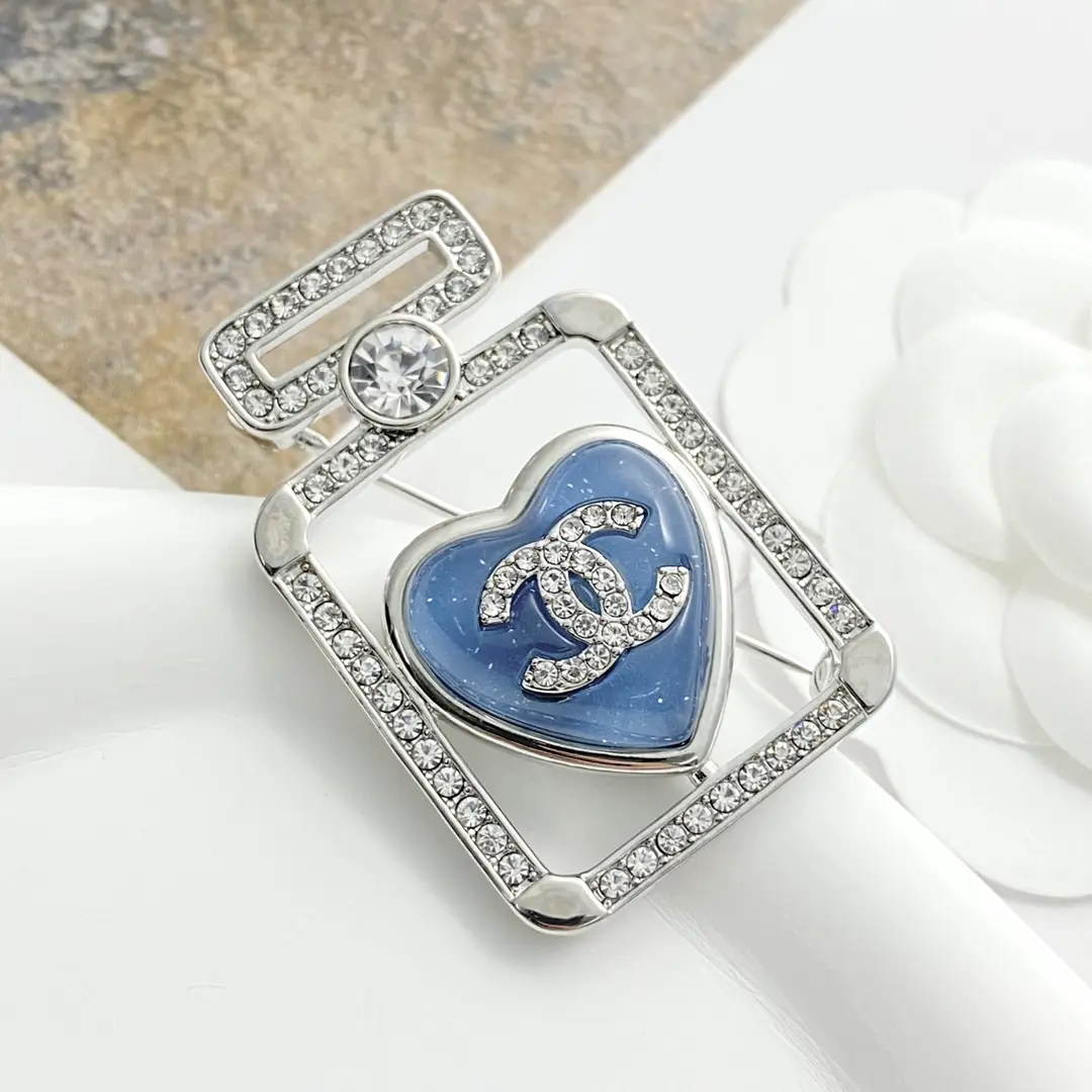 Chanel Blue Heart Perfume Bottle Brooch