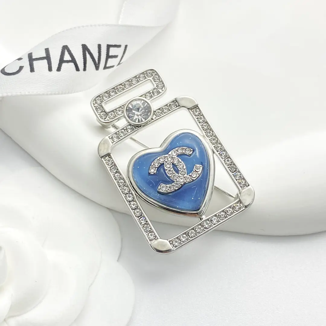 Chanel Blue Heart Perfume Bottle Brooch