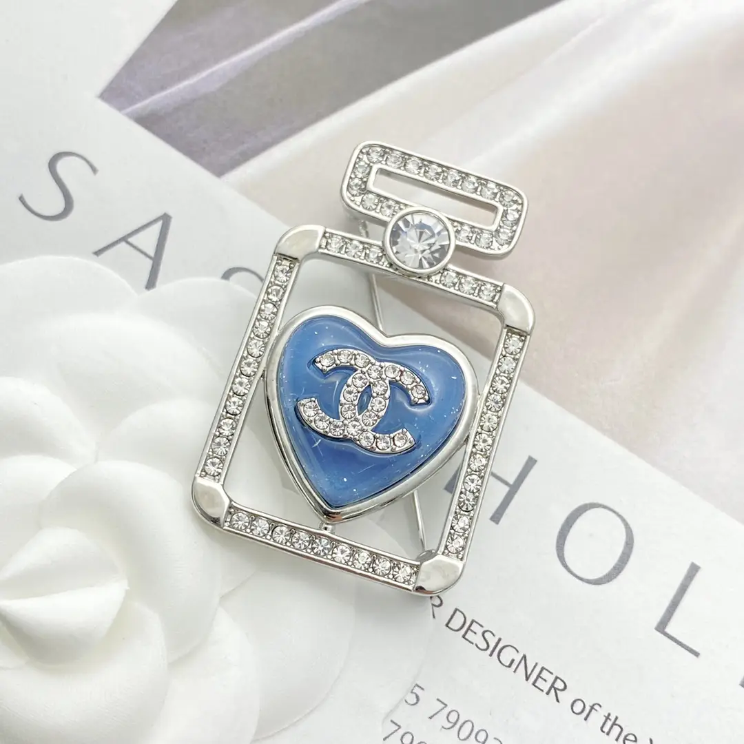 Chanel Blue Heart Perfume Bottle Brooch
