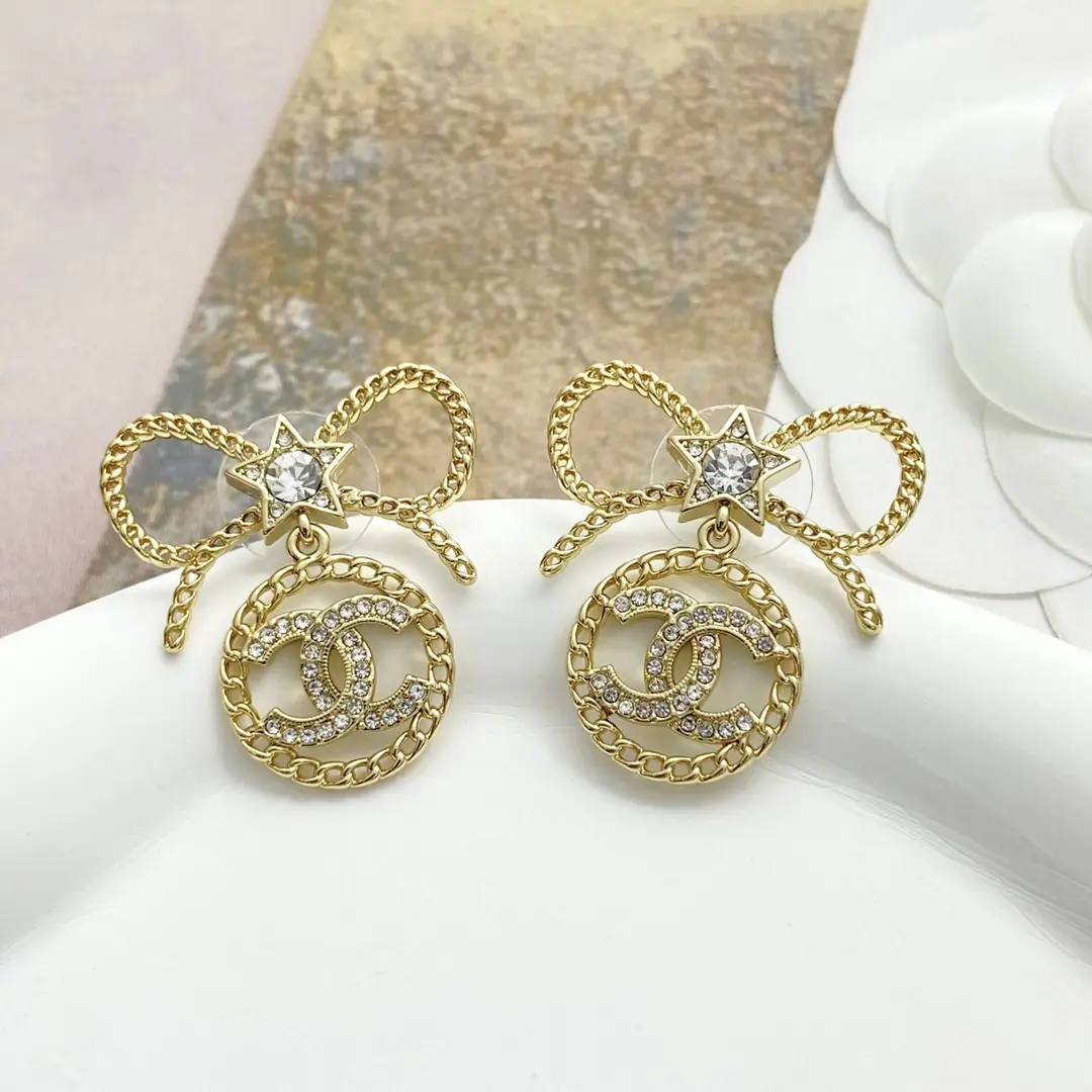 Chanel Chain Bow Round Earrings