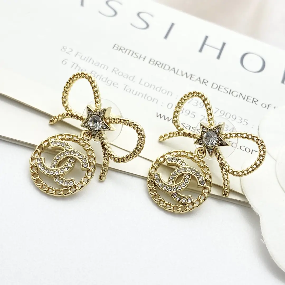 Chanel Chain Bow Round Earrings
