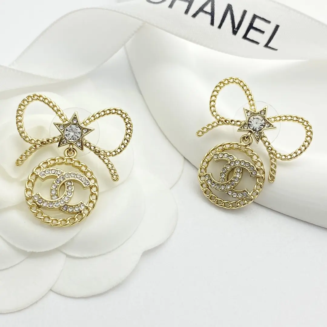 Chanel Chain Bow Round Earrings