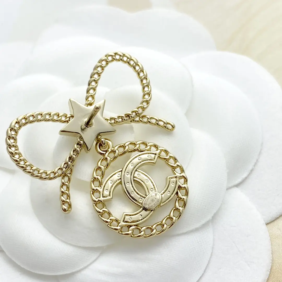 Chanel Chain Bow Round Earrings