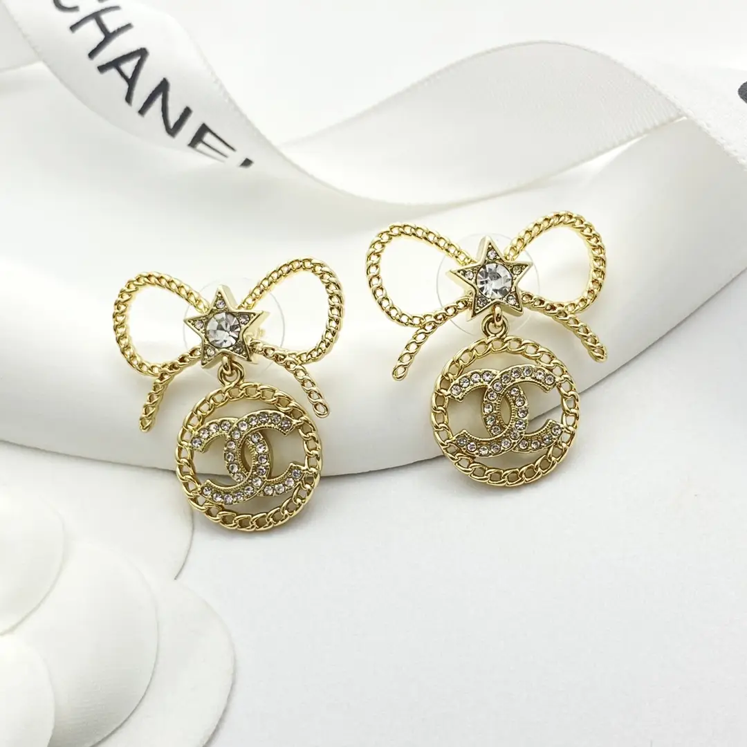 Chanel Chain Bow Round Earrings