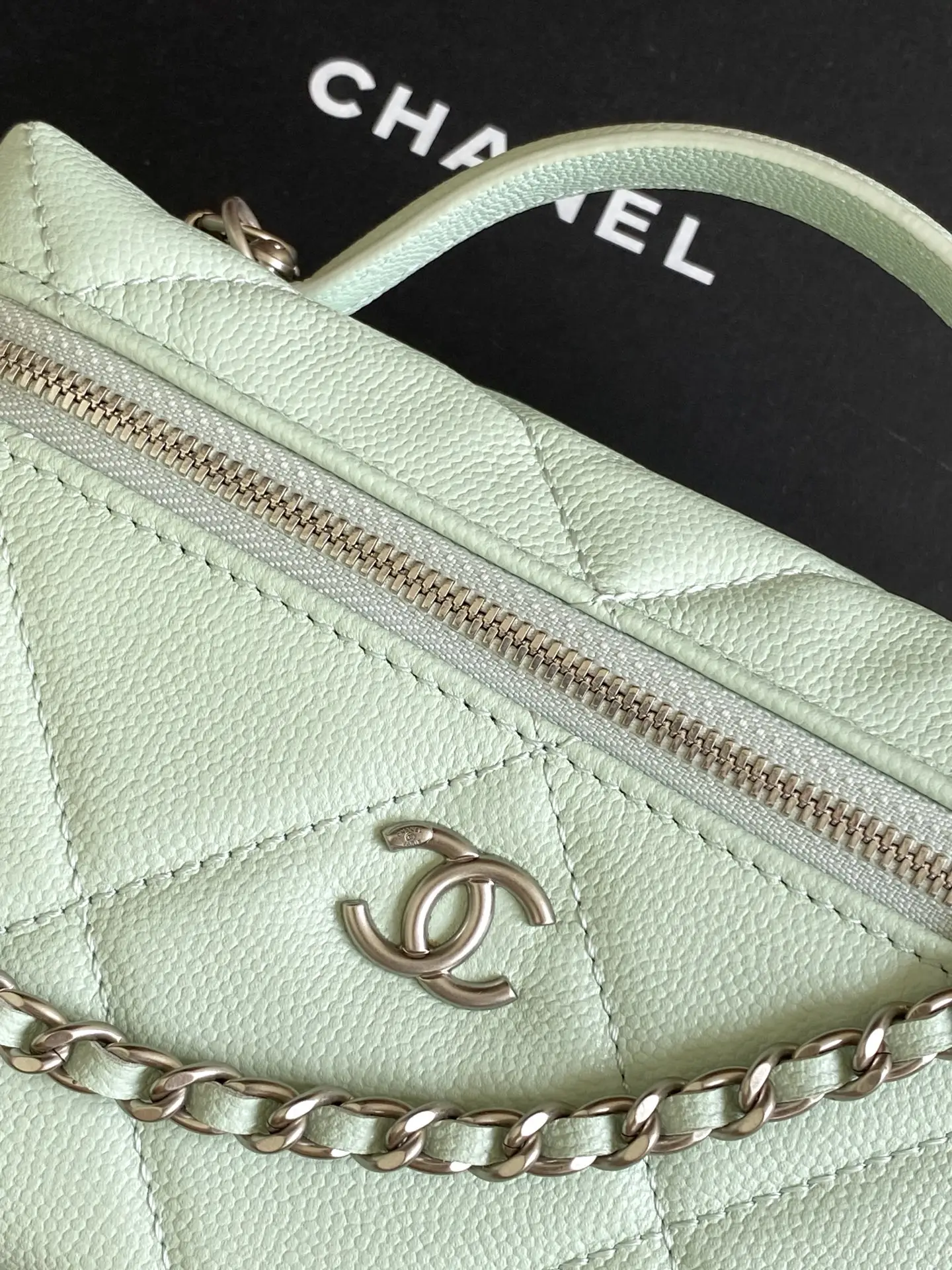 Chanel Chain Vanity Case AP4936 Mint Green
