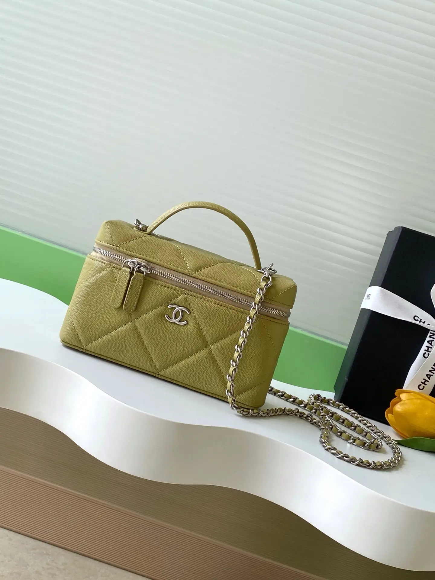 Chanel Chain Vanity Case AP4936 Mustard Green