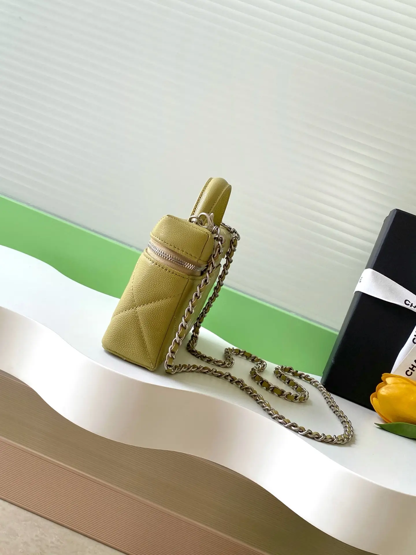 Chanel Chain Vanity Case AP4936 Mustard Green