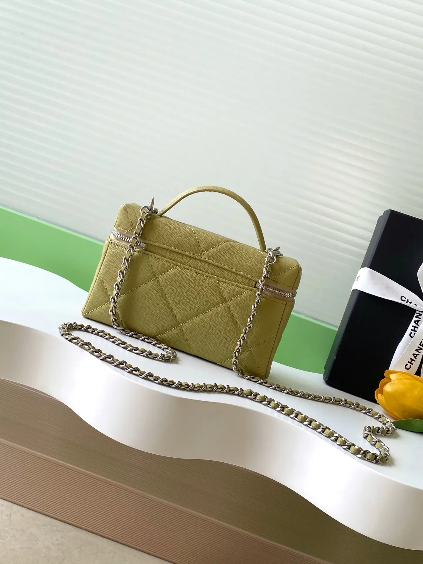 Chanel Chain Vanity Case AP4936 Mustard Green