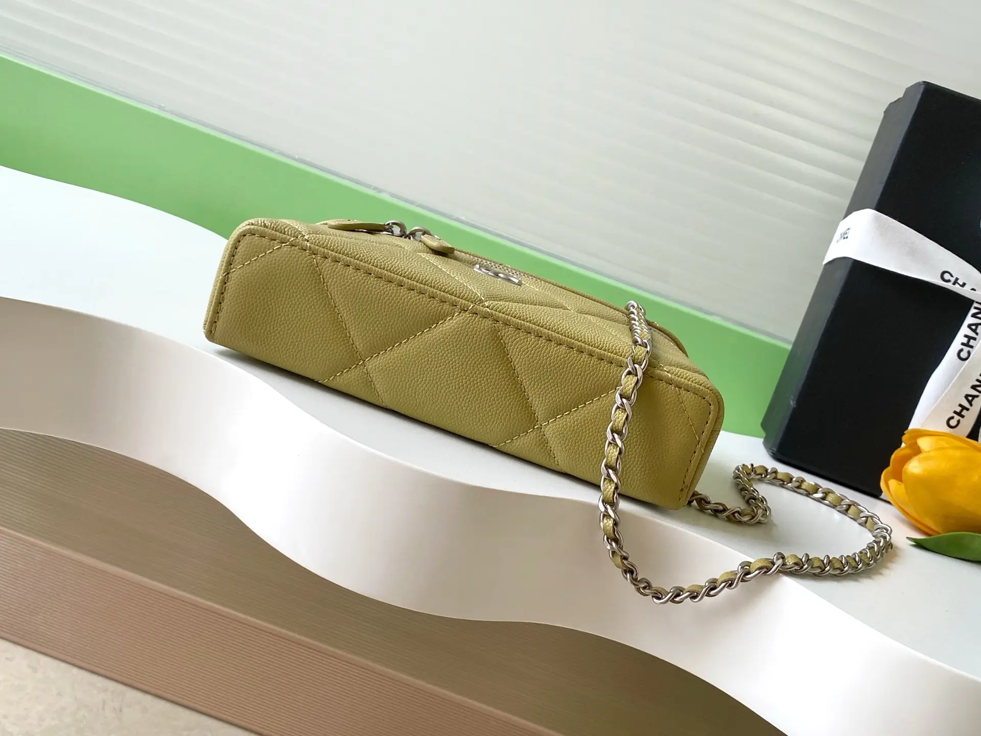 Chanel Chain Vanity Case AP4936 Mustard Green