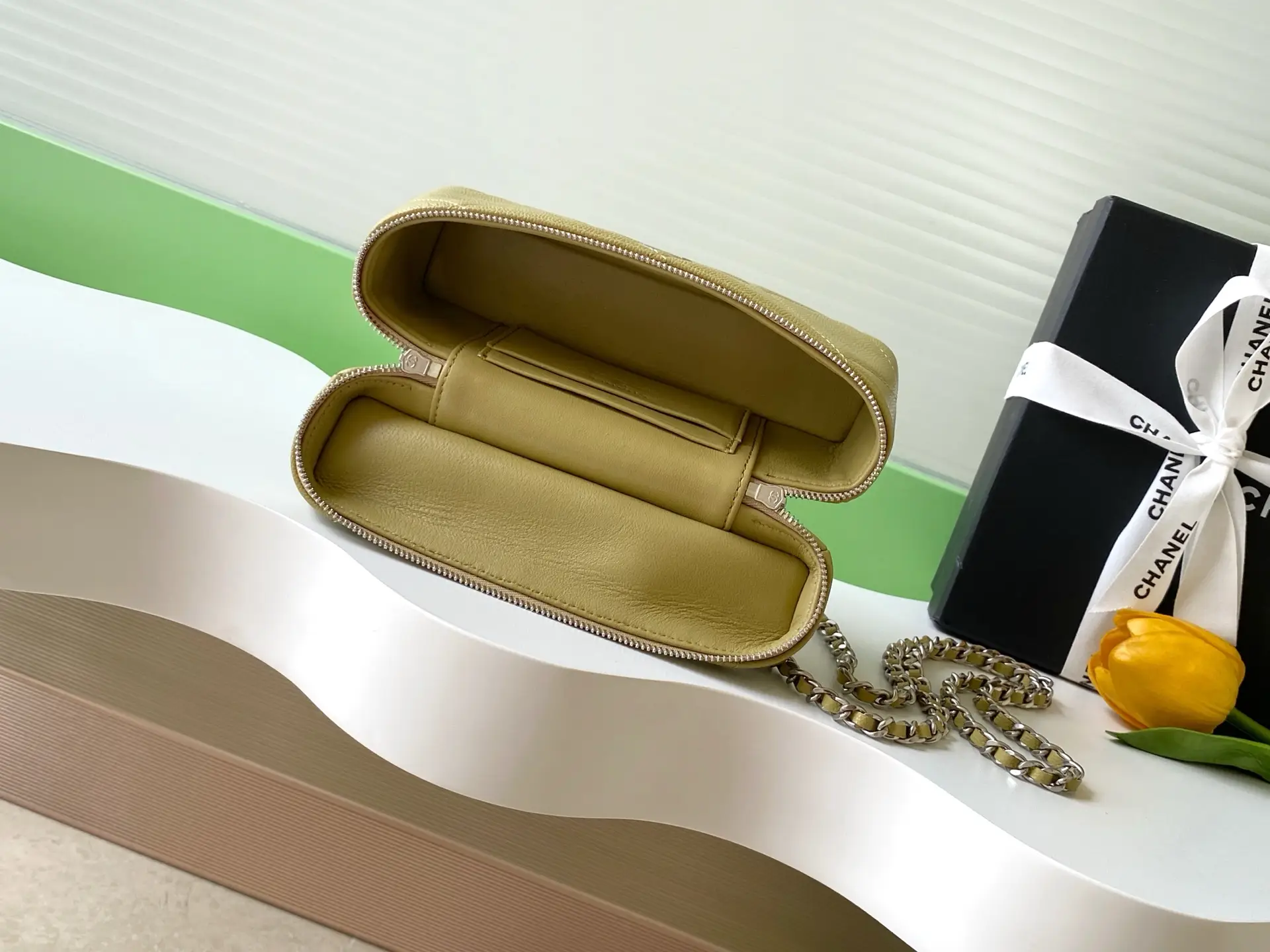 Chanel Chain Vanity Case AP4936 Mustard Green