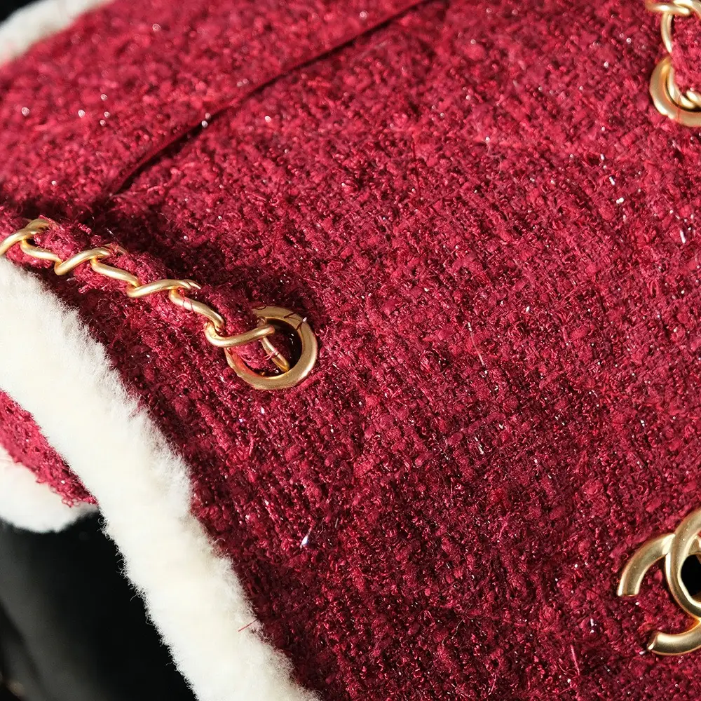 Chanel Christmas Ski Plush Shoulder Bag Red