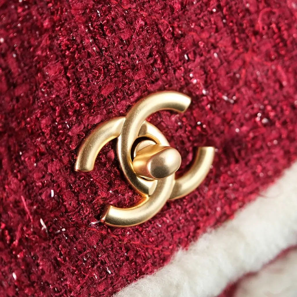 Chanel Christmas Ski Plush Shoulder Bag Red