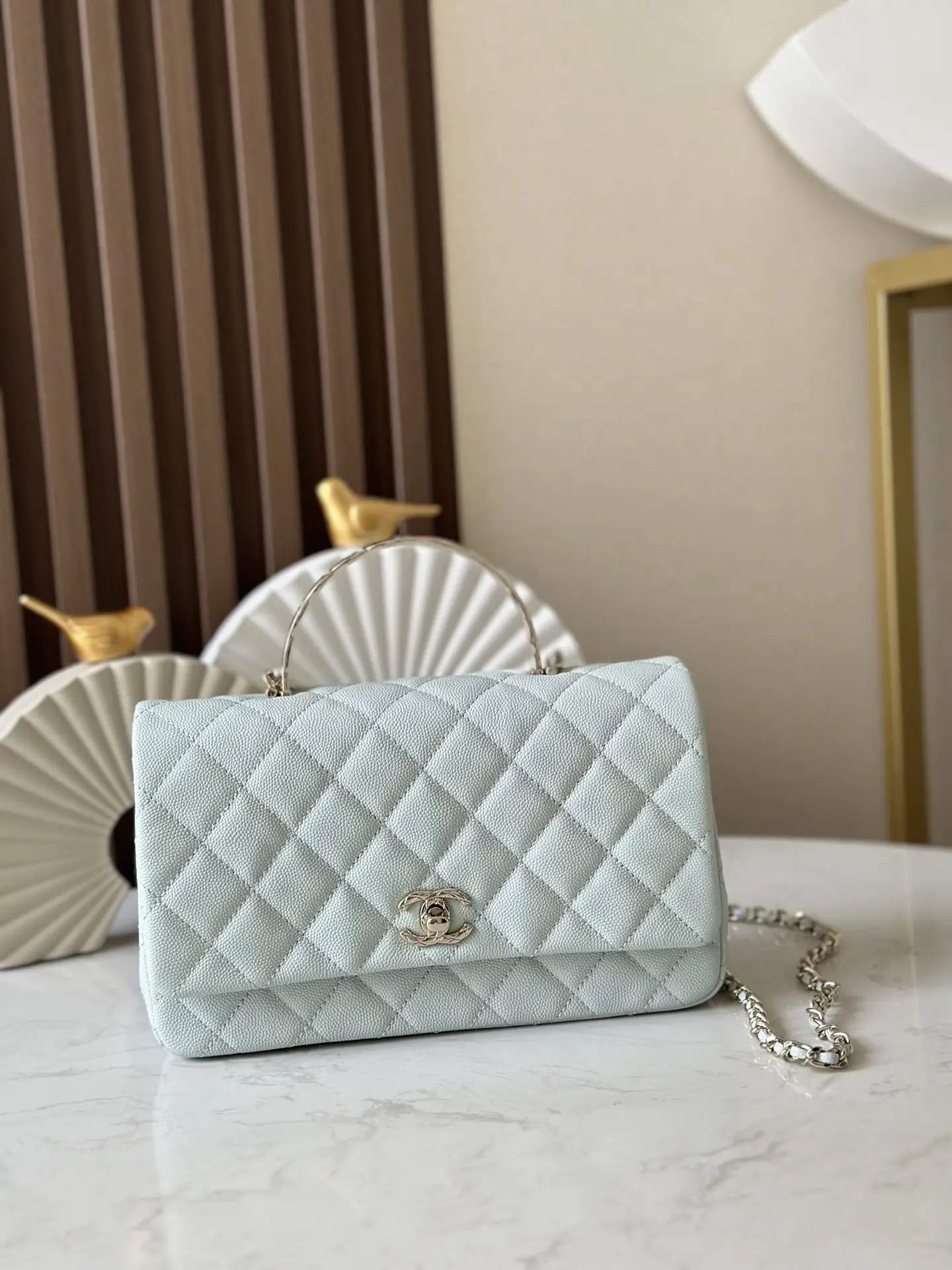 Chanel Coco Crush Handle Flap Bag Light Blue